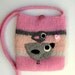 Felted bag purse pink wool handbag shoulderbag hand knit needle felt gray birdies birds