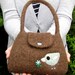 Felted bag purse brown wool handbag purse hand knit needle felt bird and flower