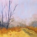 Landscape Oil Painting, Original Autumn Road, Small, 5x7, Gold, Purple, Trees, Field, Country, Fog