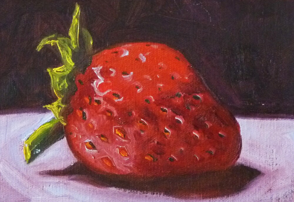 Red Strawberry Fruit Still Life Original Oil Painting