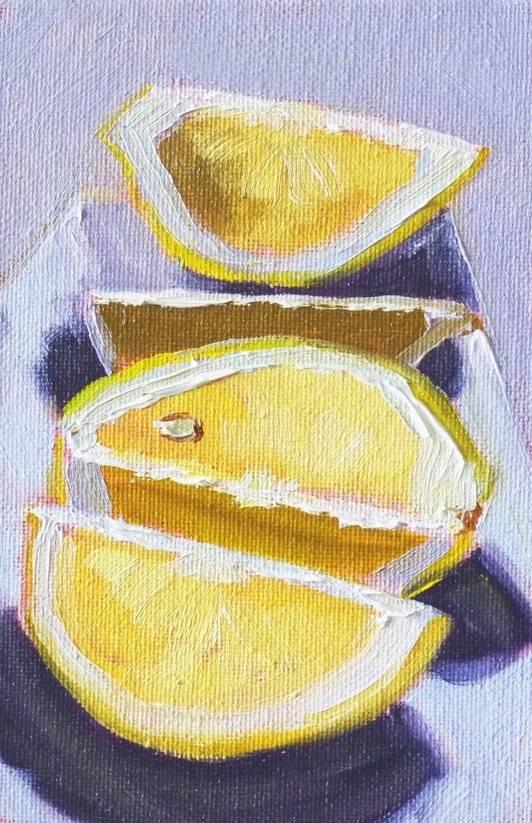 Still Life Fruit Oil Painting Citrus Lemon Art Miniature 4x6