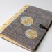 Notepad Holder Organizer, List Taker --Yellow and Blue Medallions and Linen in Brown
