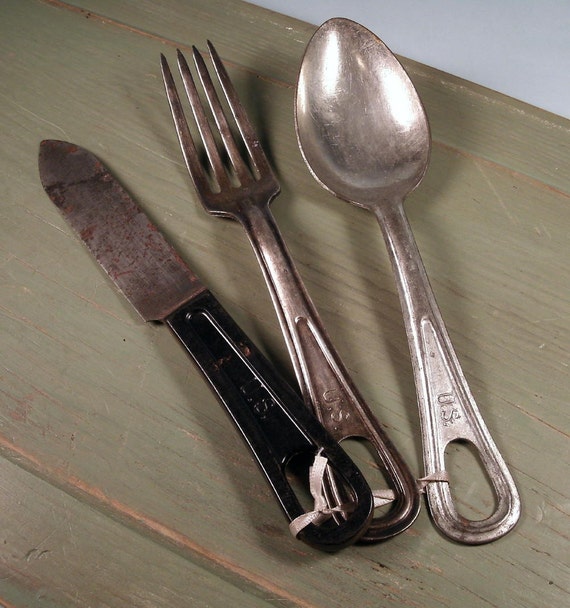 Vintage US WWII Flatware Set Fork Spoon Knife Military