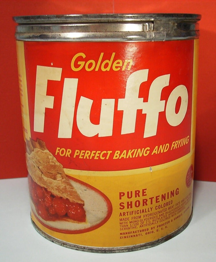 Large Vintage FLUFFO Shortening Tin Bright Red and by madampickay