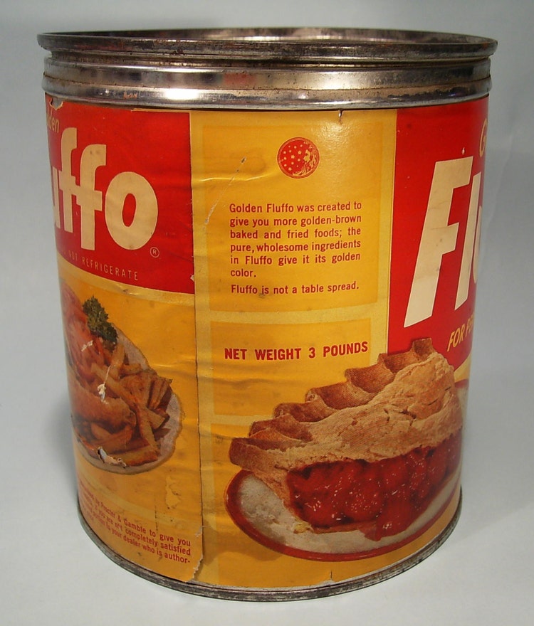 Large Vintage FLUFFO Shortening Tin Bright Red and by madampickay