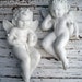 Pair Large Vintage Chalkware Cherubs Putti or Cupids Shabby Sweet Wall Hangings 13 in.