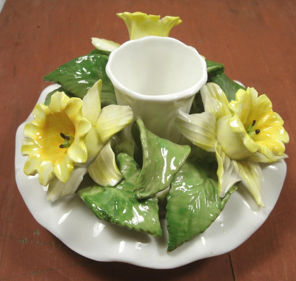 Vintage Radnor Bone China Daffodil Flower Candle Holder
