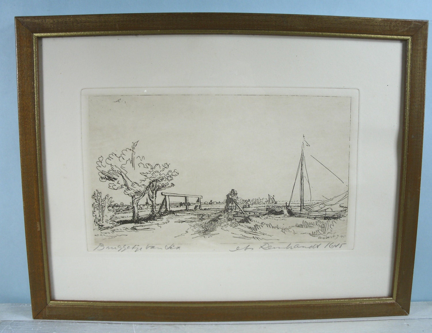 Vintage Rembrandt Etching Six's Bridge 1645 Bruggetje