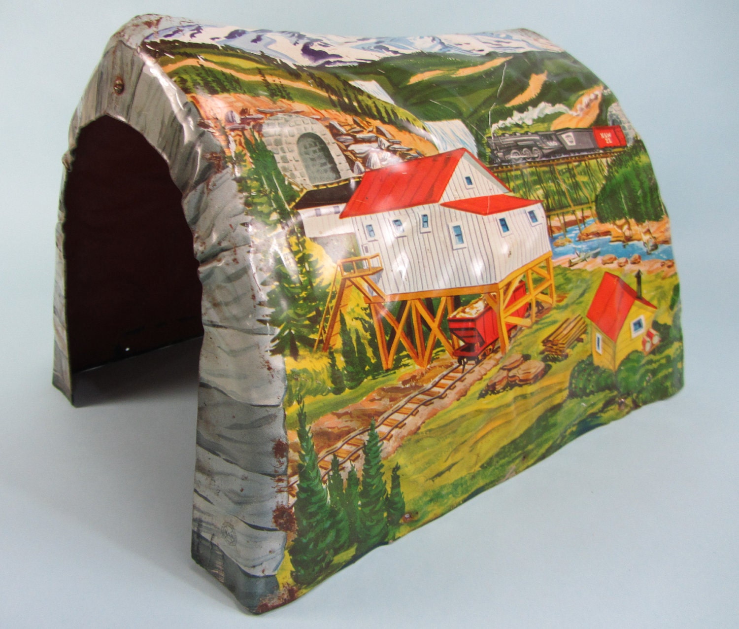 Vintage Train Tunnel Lithographed Tin 1960s MAR toys
