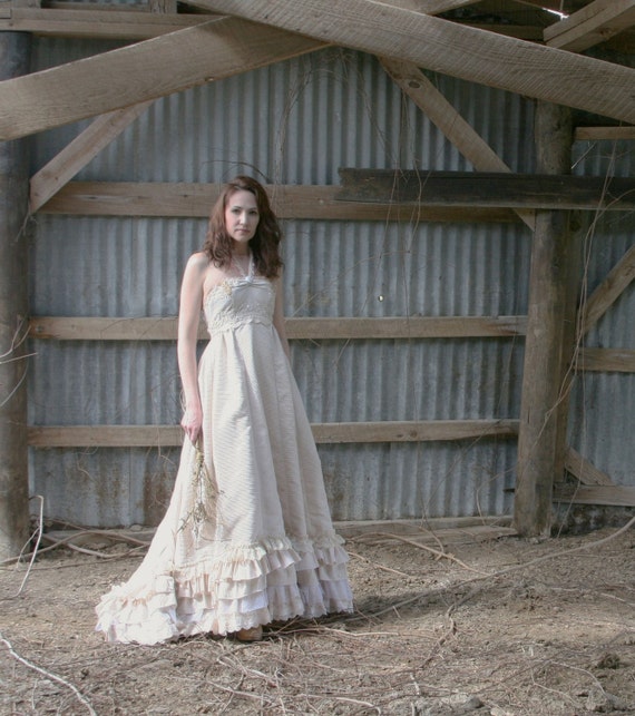  Country  Ruffled  Upcycled Cotton Wedding  Dress 
