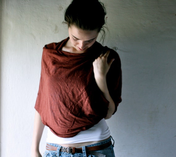 Deep Red Linen Circular scarf by larimeloom on Etsy