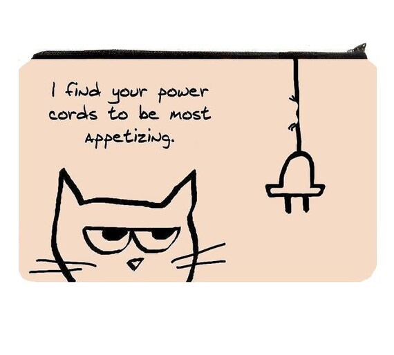 Angry Cat Chews Up Your Cords Large Clutch Gadget Pouch or