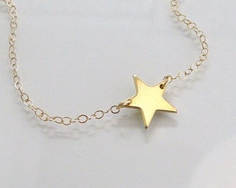 Star Necklace, 14K Gold , Seen On Kelly Ripa, Emma Watson, and Lea Michele - 14K Solid Yellow Gold or White Gold