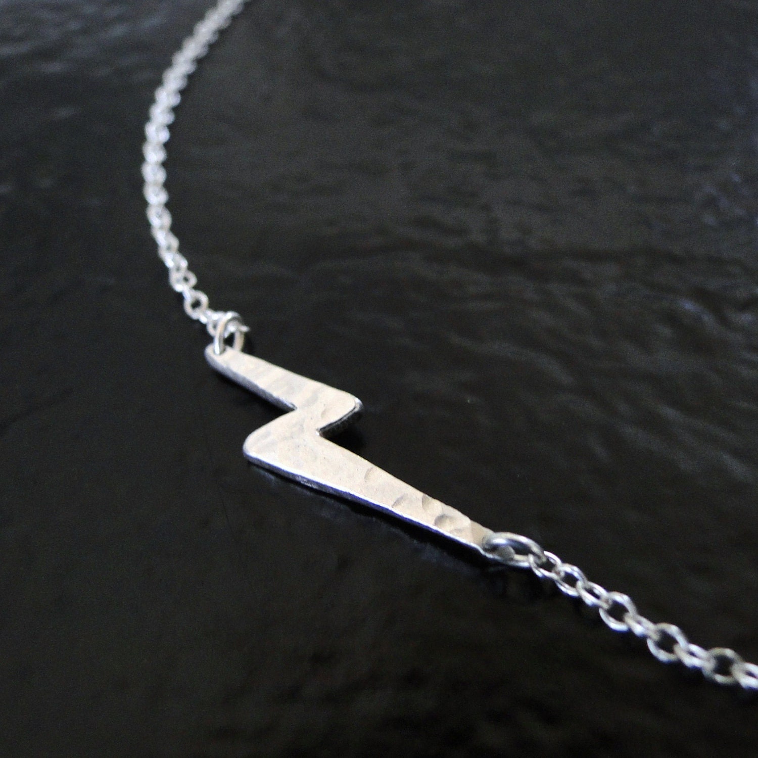 Sideways Lightning Bolt Necklace Edgy Quirky Sterling