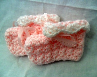 Crocheted Newborn Baby Booties - Rose Blush Pink