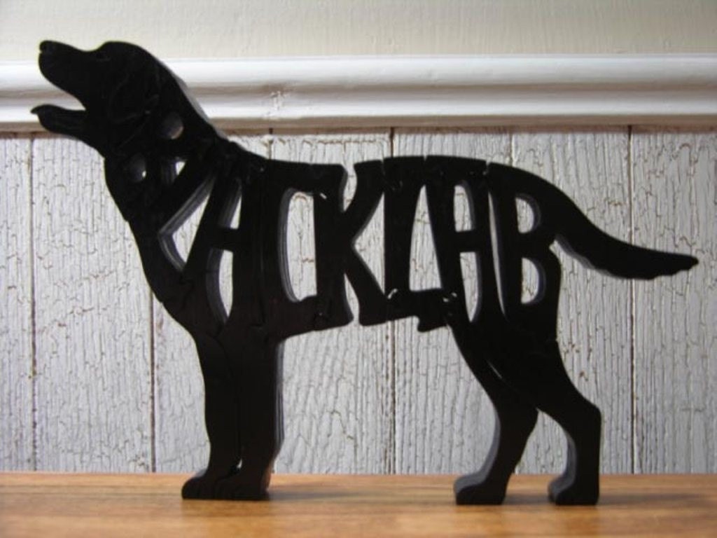 Black Lab Labrador Dog Puzzle Wooden Toy Hand Cut with Scroll