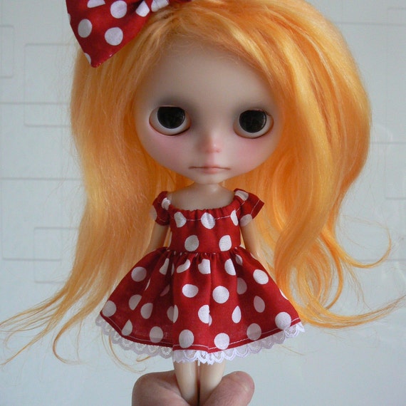 Hello Baby Doll Polka Dots Red with matching Bow 2 piece for