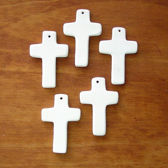 5 Blank Cross Ceramic Bisque Pendants Approx 1 5/8 inches