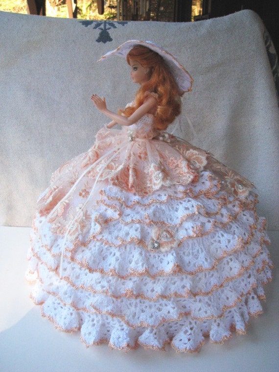 SALE OOAK Hand Crocheted Barbie Bed Pillow Doll with Imported