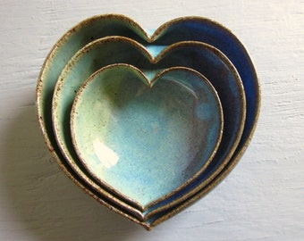 Mother's Day Gift Idea - pottery heart bowls - wheel thrown pottery - 4 inches