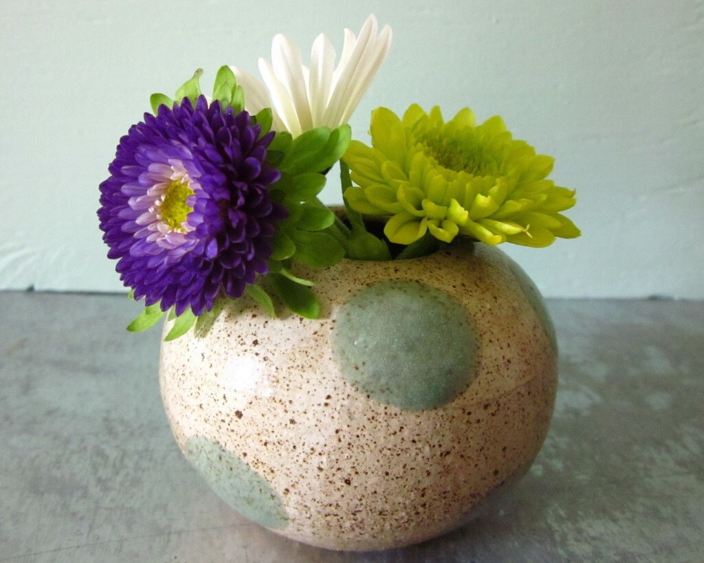 polka dotted flower frog vase great for mother's day