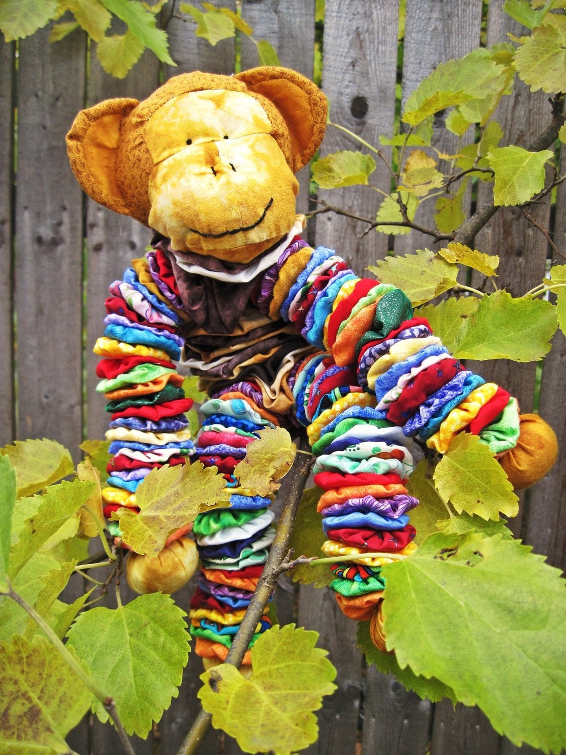 Handmade Scrap Fabric YOYO Monkey Stuffed Animal Toy Made to