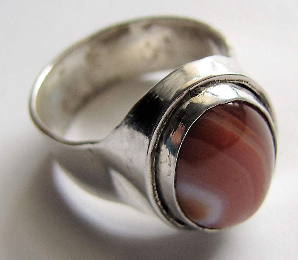 Mans Silver Ring Red Sardonyx size 14