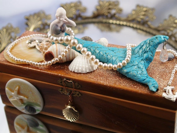 Mermaid Jewelry Box Original Mixed Media Art Sculpted Treasure
