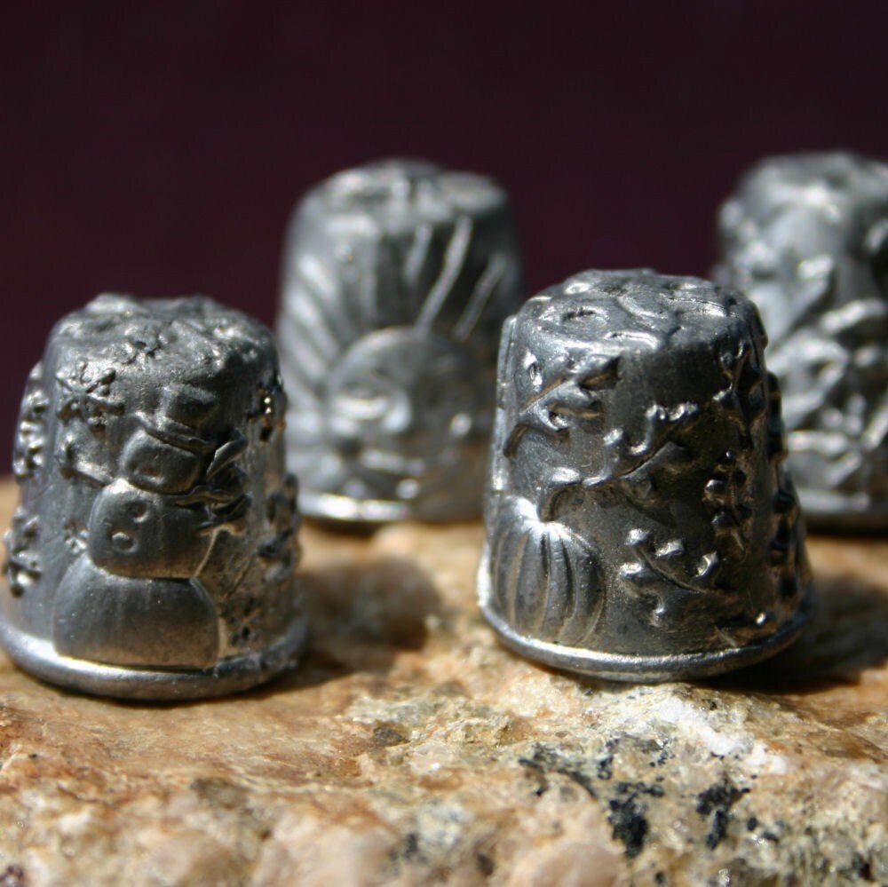 Vintage Pewter Thimbles Four Seasons