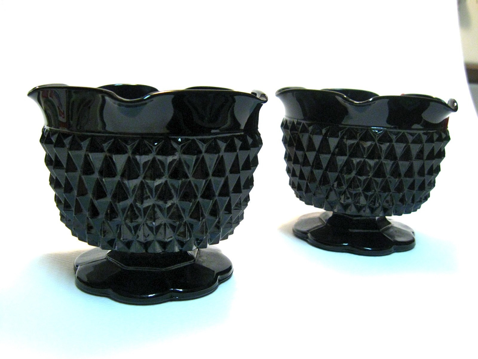 Vintage Tiara Indiana Glass Black Diamond Point Candle Holders