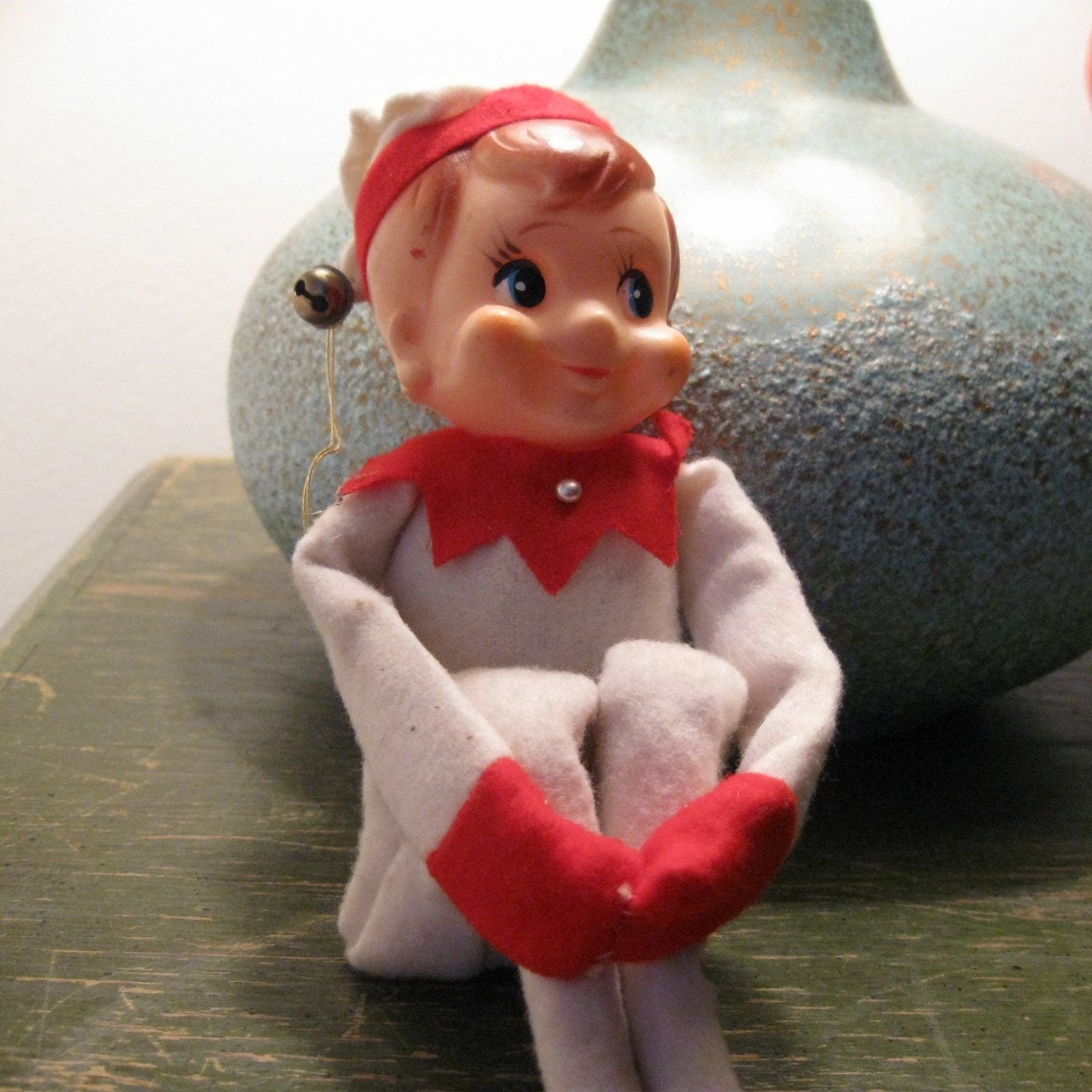 RESERVED FOR CW Vintage Elf on a Shelf white and red