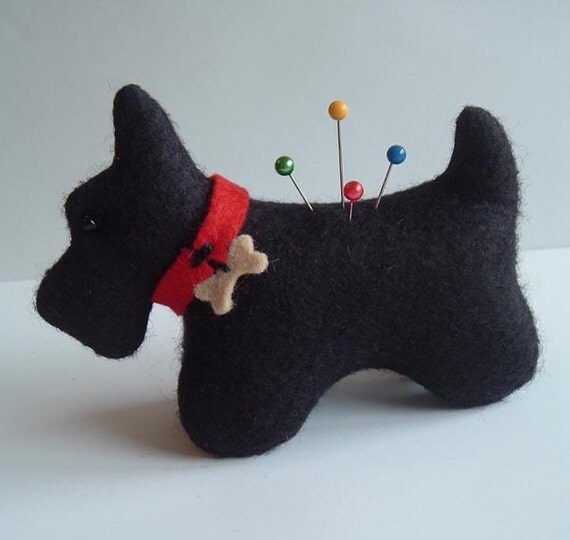 Scotty+Dog+Felt+Pattern Wool Felt Scottie Dog PinCushion Original by BluebirdMountain
