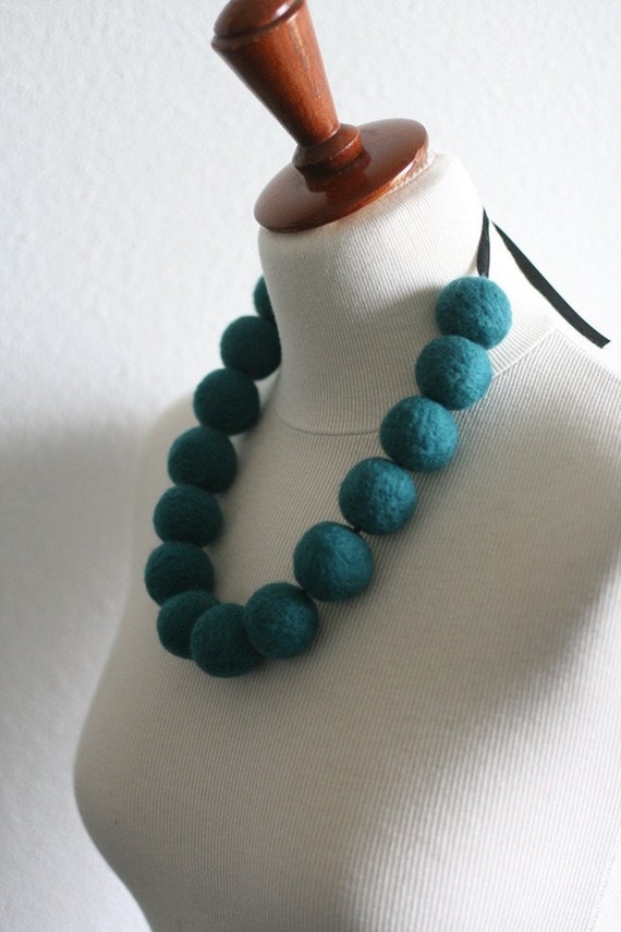 Teal Felted Bead Necklace By Reyaveltman On Etsy 0836