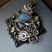 Hand made, Steampunk Rhinestone Jeweled Owl and Gears, Necklace, Original, Custom, Filigree Brass Base with Vintage Patina