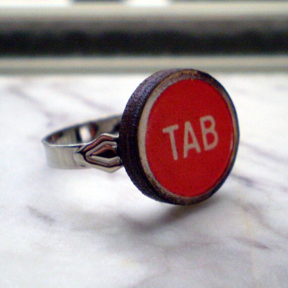 Tab Wooden Typewriter Key Ring by nakedtile on Etsy
