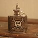 Skull and Cross Bones Leather Mini Flask - antique black, white and silver