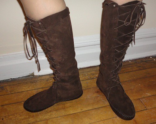 Elf Boots Handmade Moccasins Dark brown Suede with Leather