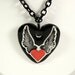 Heart With WIngs Ceramic Pendant Necklace with 26 inch Black Aluminum Chain