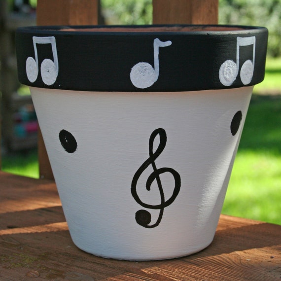 Items similar to Music 6-Inch Hand-Painted Flower Pot FREE SHIPPING on Etsy