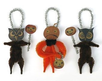 Halloween Party Decorations - Primitive Halloween Chenille Ornaments