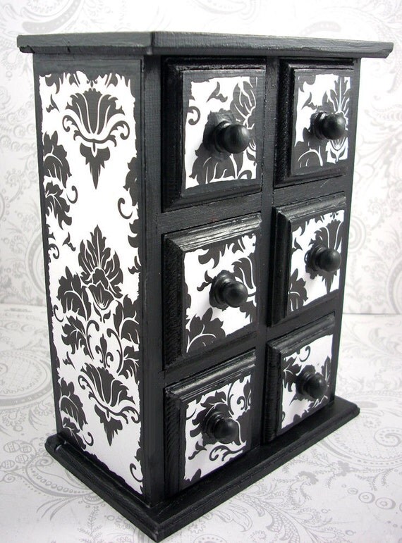 Black and White Damask Stash Jewelry Box