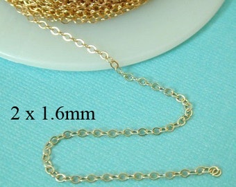 10 Feet 14K Gold Filled Flat Cable Chain - 1.5mm Bulk Spool, 14/20 GF, Jewelry Making