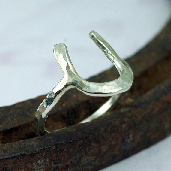 Horseshoe Ring Silver Ring Lucky Charm Ring by thebeadgirl