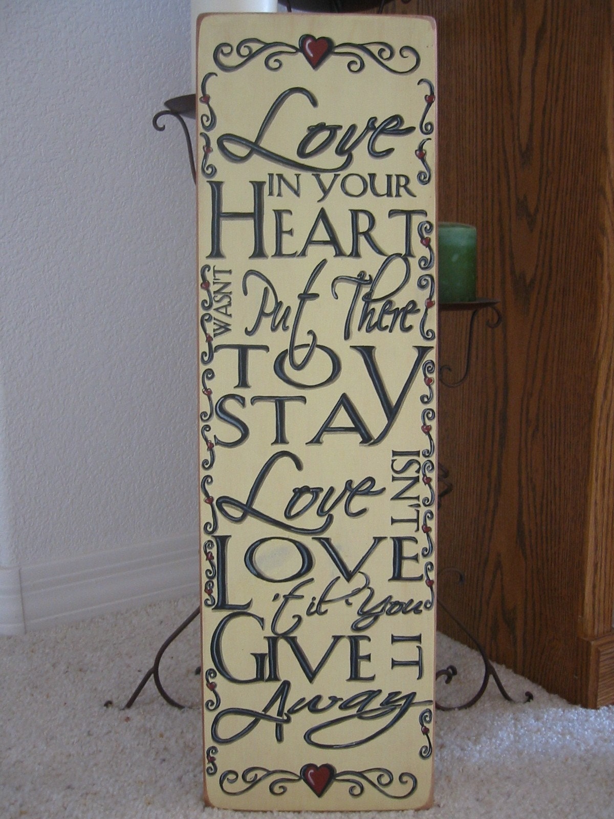 Love in your Heart Vertical Sentiments Upright Primitive Country Wood Sign Newlywed Anniversary Gift