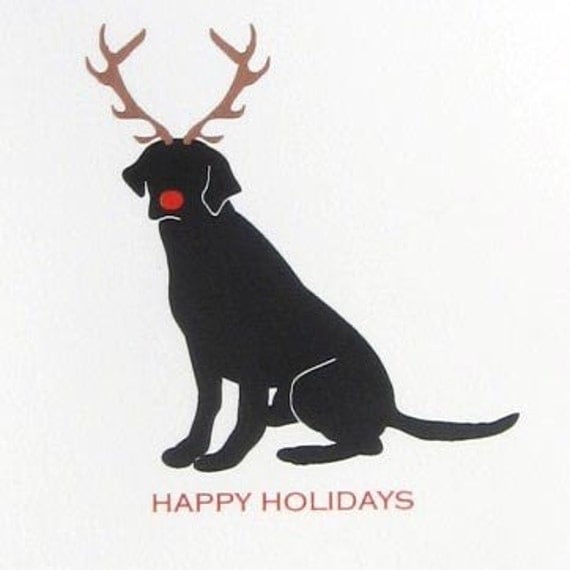 Black Lab Reindeer Cards Set of 8 Blank Holiday/Christmas