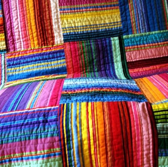 MultiStriped Strip Quilt by uniquelynancy on Etsy