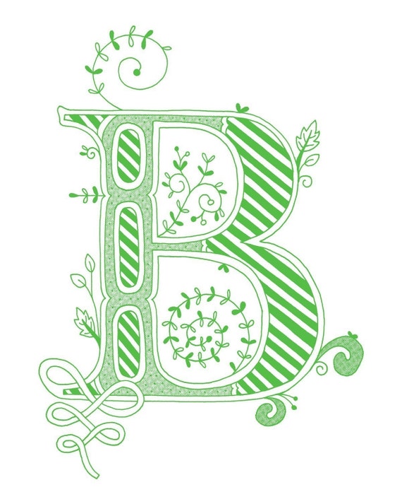 Items Similar To Hand Drawn Monogrammed Print, 8x10, The Letter B, In ...