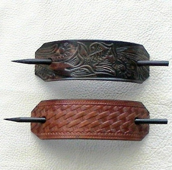 Retro Leather Hair Barrettes with Sticks Hippie Barrettes