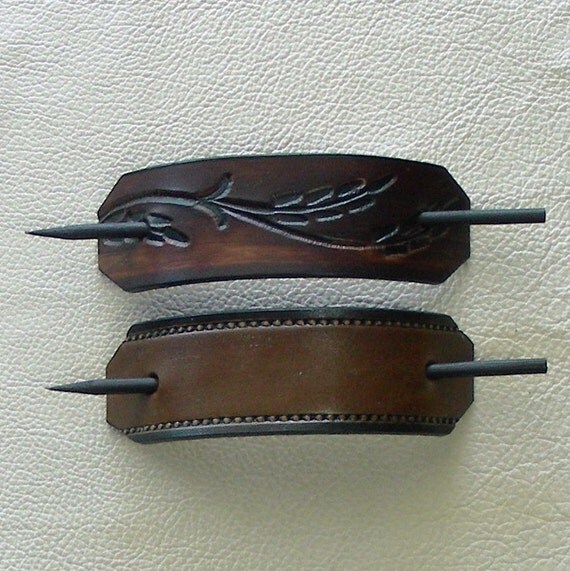 Retro Style Leather Hair Barrettes with Sticks Hippie Hair