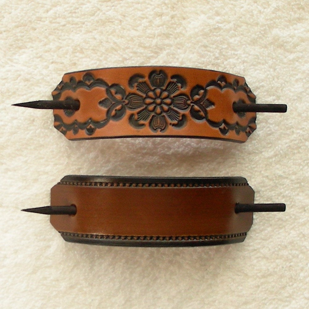 Retro Leather Barrettes with Sticks Hippie Barrettes